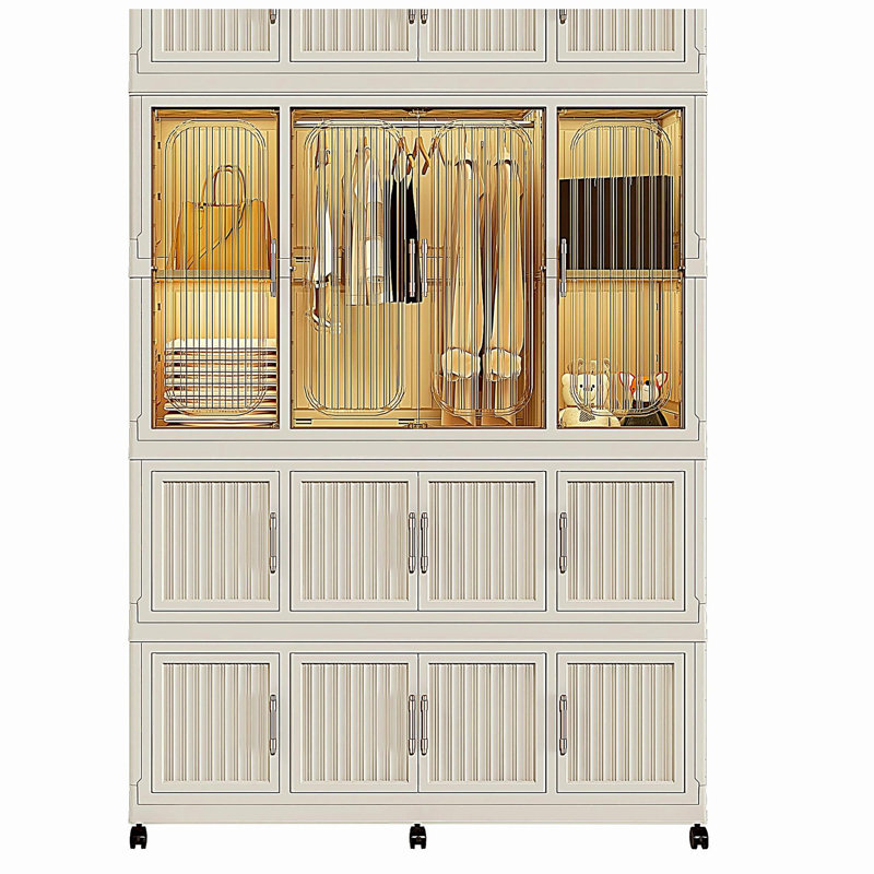 Organisateur de garde-robe portable pour vêtements, 17 portes magnétiques, 17 cubes et 1 tringle, armoire de rangement pour garde-robe