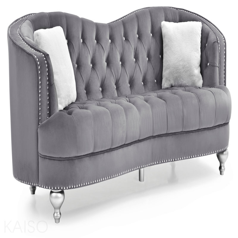 Canapé, gris, H 35 po x l 90 po x P 37 po