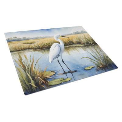 Snowy Egret in Coastal Marshes Glass Cutting Board