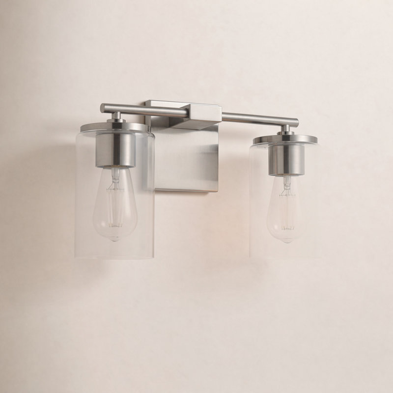 Éclairage pour salle de bain 2 lumières avec abat-jour en verre transparent Gabi Meridian, Nickel, 2 Lights
