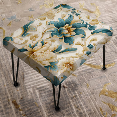 Victorian Blue And White Flowers Damask - Damask Rectangle Ottoman