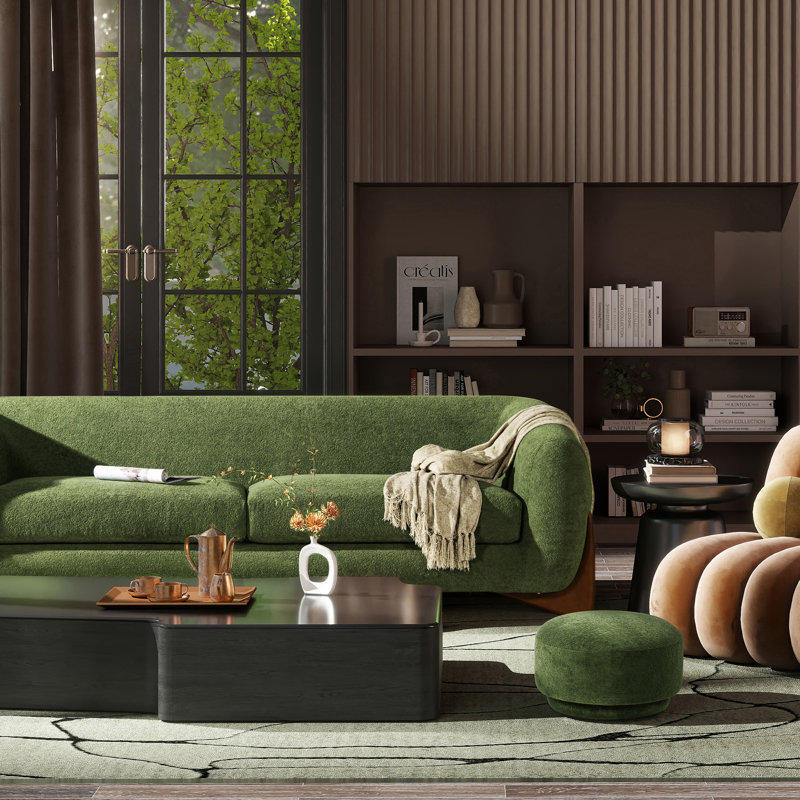 Colne 15" Mushroom Footstool Ottoman, Moss Green
