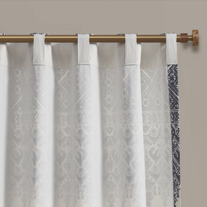 Panneau de rideau simple en coton Dekan, Gris / blanc