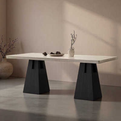 Wabi-Sabi Black Wood & Sintered Stone Table