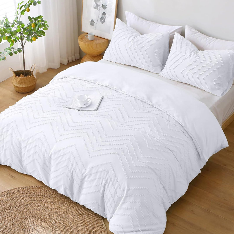 Microfiber Chequered Duvet Cover Set, Double, White