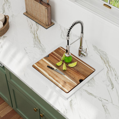 Évier de cuisine station de travail en quartz 21 po x l 20 po, évier de cuisine en granite à simple cuve blanche avec grille d'évier, crépine, planche à découper et support de séchage à enroulement