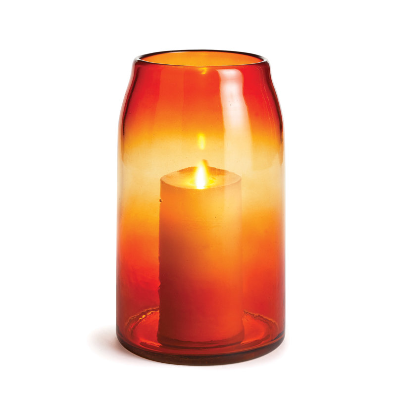 Hurricane de table en verre, Orange, H 12,3 po x l 8 po x P 8 po