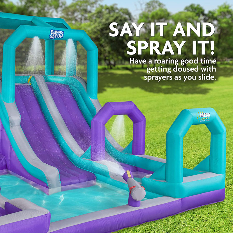 Mega Purple and Teal Inflatable Water Slide Park