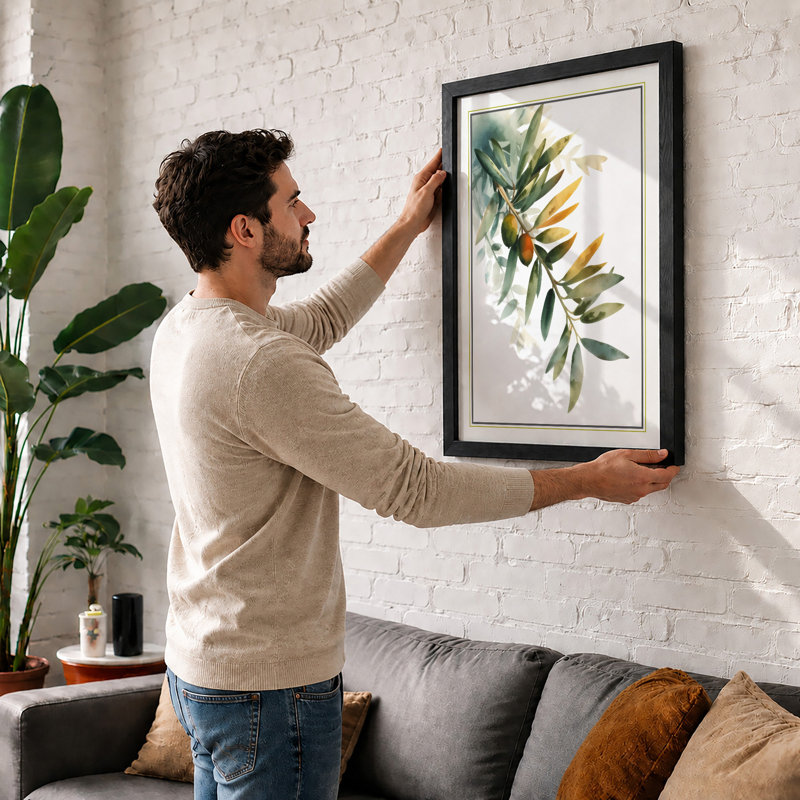 Olive Branch Botanical - Framed Print, A1 - 84.1 x 59.4 cm, Black