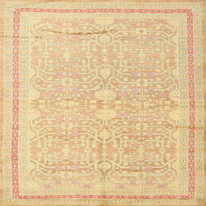 Tapis traditionnel jaune / rouge clair, Carré 6 pi