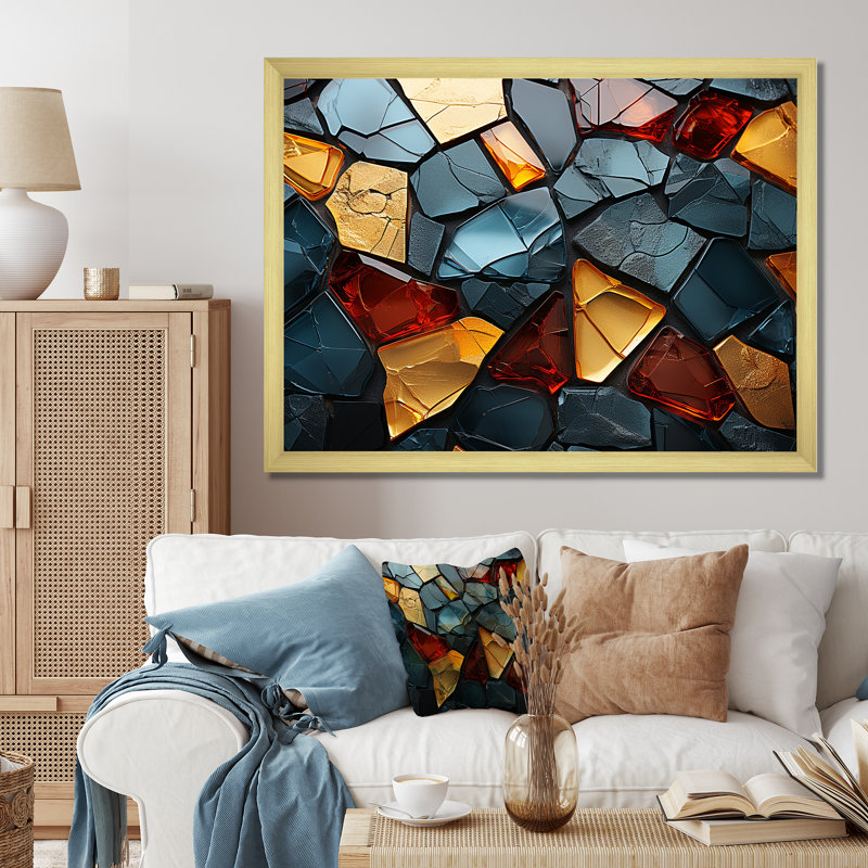 Carreaux de mosaïque cubiques dorés et bleus VI - décoration murale en marbre, Cadre d'angle fermé doré