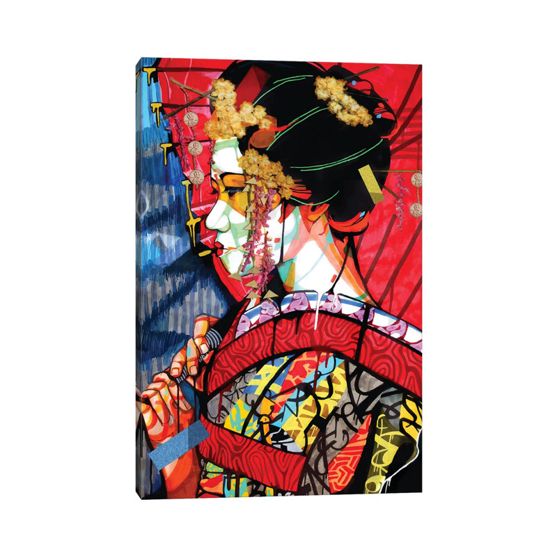 American Geisha - impression d'art graphique, Pas de tapis, H 26 po x l 18 po x 1,5 po, Toile tendue