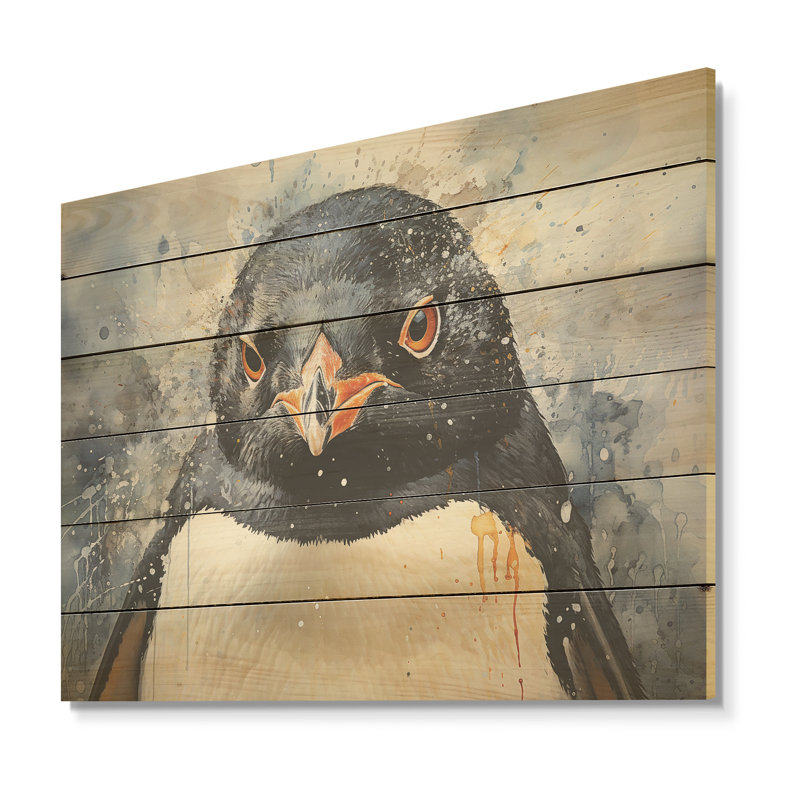 Portraits de pingouins curieux - art sur bois de pin naturel, H 10 po x l 20 po