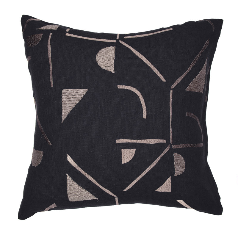 Housse de coussin décoratif en mélange de coton à texture abstraite, 24 po x 24 po, Noir / Beige