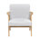 Chaise contemporaine en tissu gris avec coussins attachés et capacité de poids de 300 lb. Finition naturelle en bois d'hévéa massif.