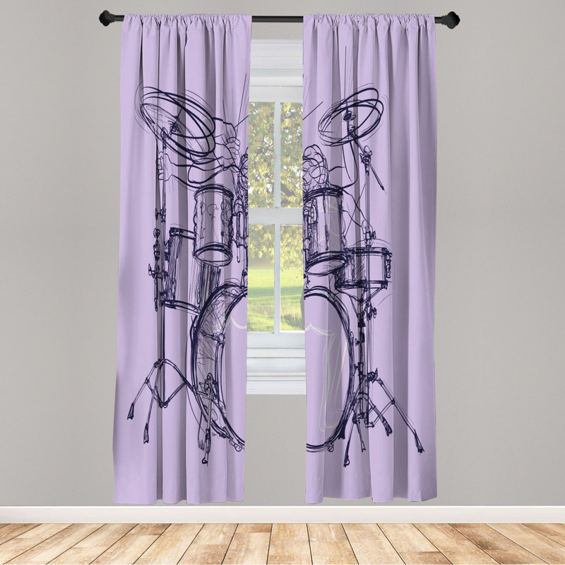 Microfiber Floral Semi-Sheer Rod Pocket Curtain Panels, 28" W x 84" L, Thistle/Black