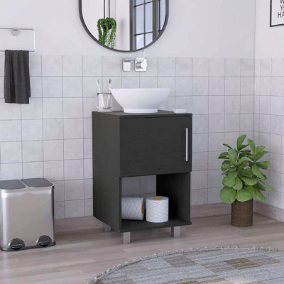 18" Single Bathroom Vanity, One Open Shelf, Single Door Cabinet