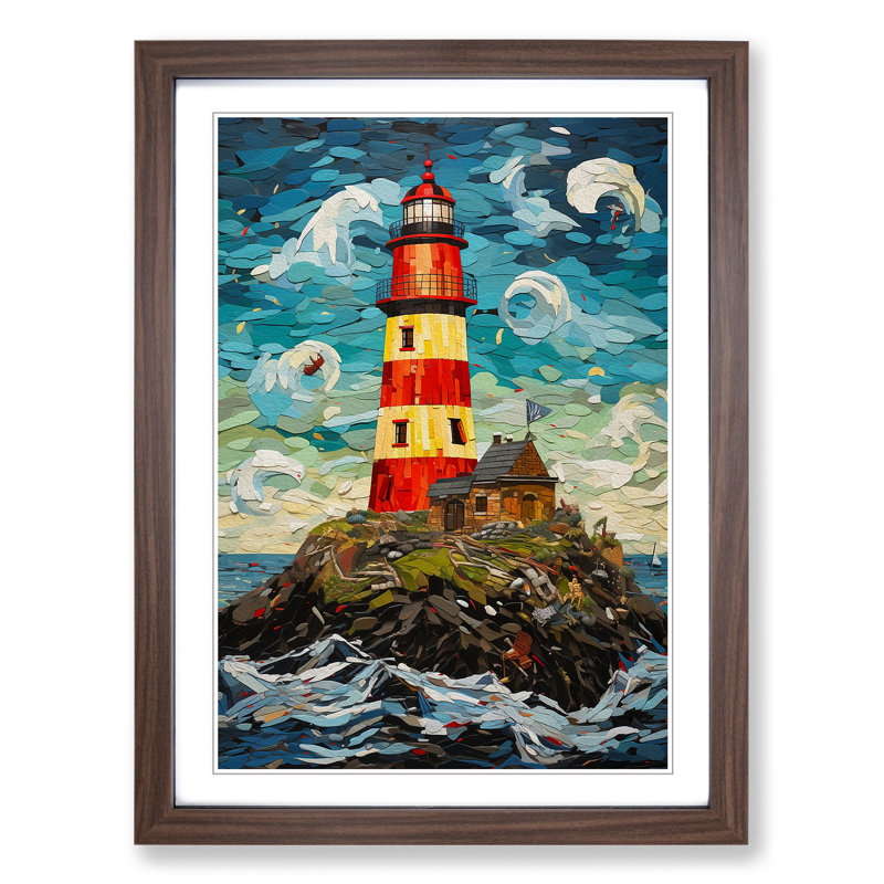 Lighthouse Dadaism No.2 - Single Picture Frame Print on Wood, Walnut Framed, 34cm H x 25cm W x 2cm D