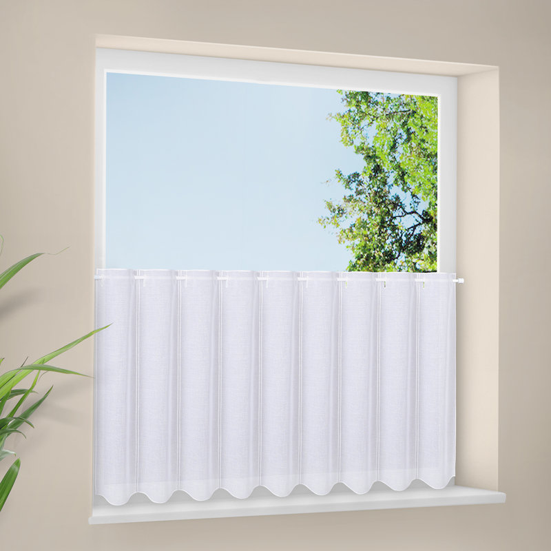 Seka Solid Colour Scalloped Cafe Curtain, 90cm H x 100cm W