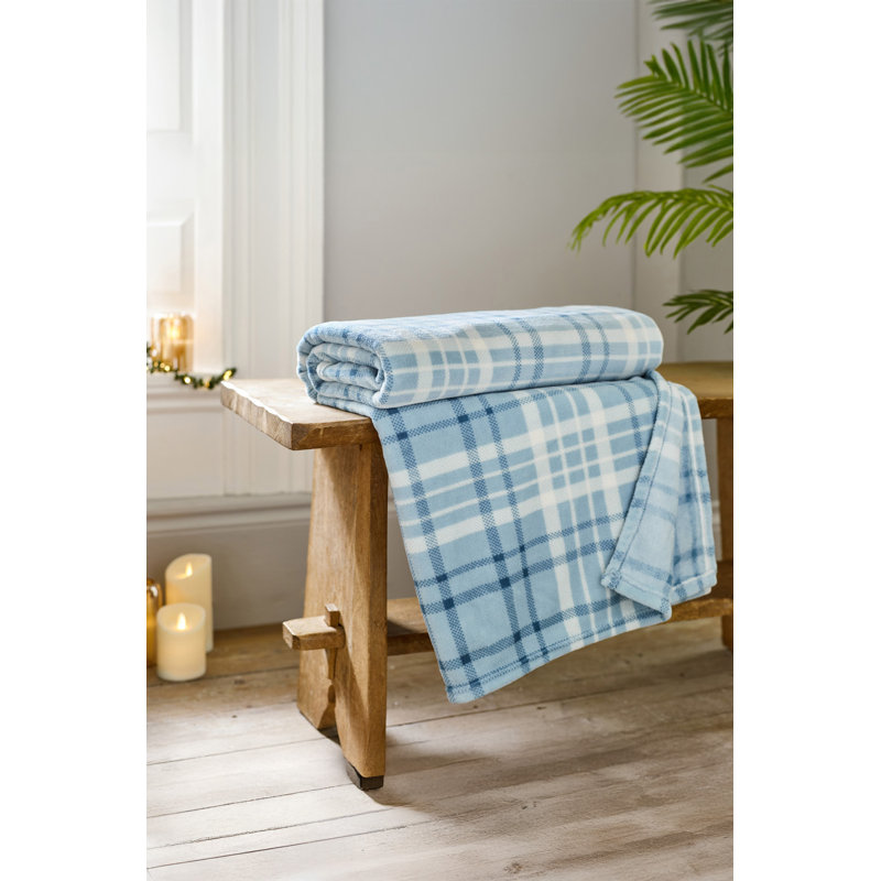 Deyongs 1846 Snuggle Soft Check Fleece Throw, Blue