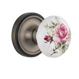 Classic Rosette with White Rose Porcelain Door Knob