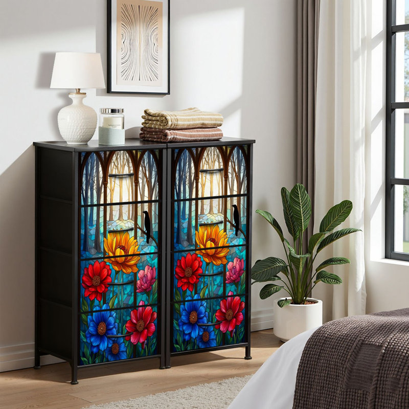 4 Drawer Dresser for Bedroom, Narrow Chest of Drawers, Wooden Top and Study Iron Frame 18"x37.5"-(WxH)