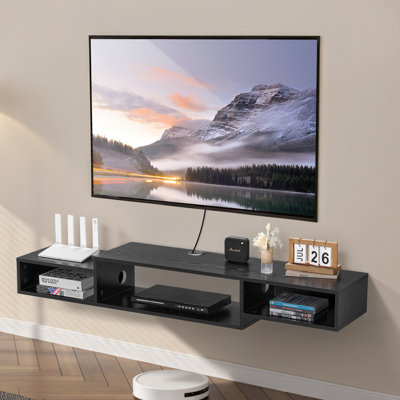 Floating TV Stand, Wall Mount Entertainment Centre with Power Outlet & Cable Hole, Modern Floating TV Shelf with Storage Cabinet for DVD Player, Cable Box, Game Console, TV Accessory