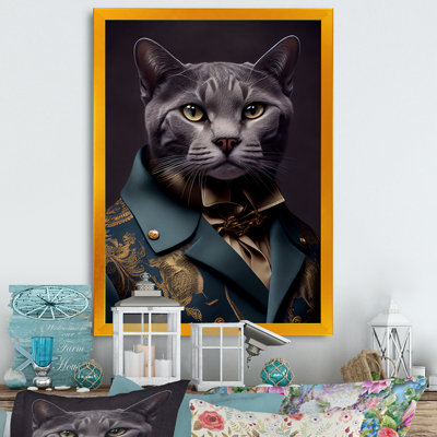 «Stylish Cat in Fancy Blue Fashion Design I», reproduction sur toile