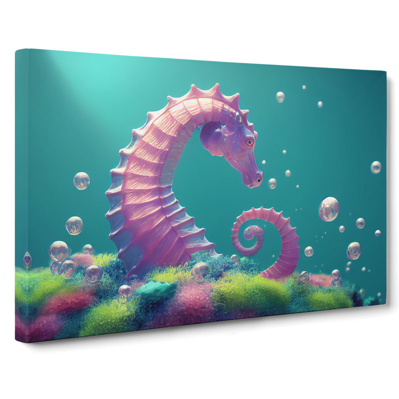 Seahorse Bubbles - Wrapped Canvas, 40cm H x 60cm W x 3cm D