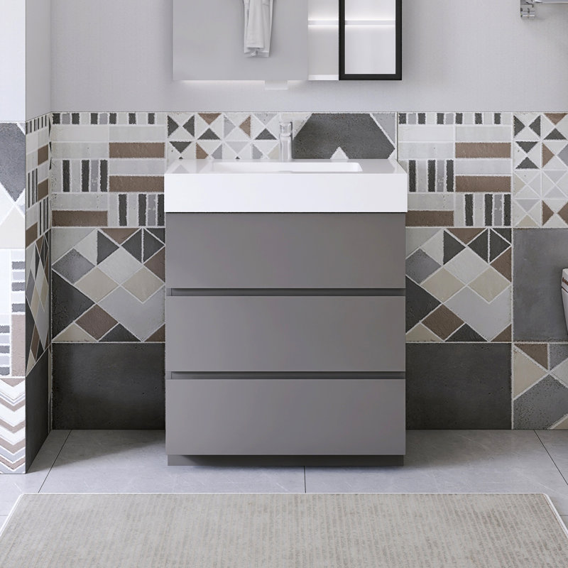 Ensemble de meuble-lavabo simple 29,9 po Satonia, Blanc, Gris