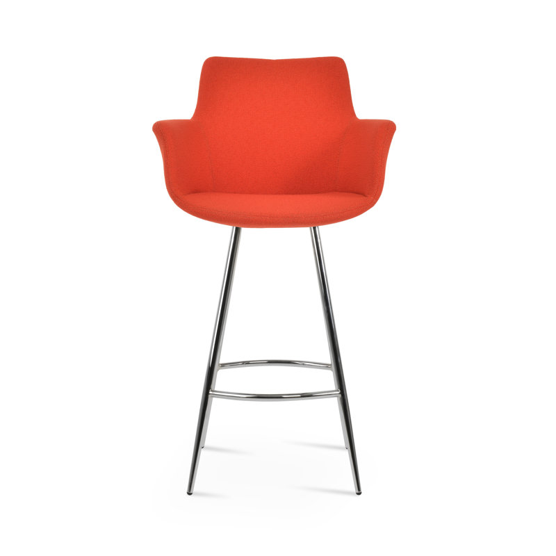 Tabouret de bar et de comptoir Bottega Galata, Tabouret de comptoir (siège d'une hauteur de 24 p, Chrome, Orange