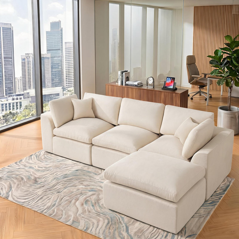 Canapé modulaire de 108 po, canapé en mousse à mémoire de forme sans cadre avec méridienne, sans assemblage, canapé convertible en L avec housses lavables pour le salon