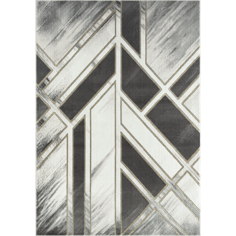 Tapis blanc et gris Abani Nedrud LUN280A, Rectangle 5 pi 3 po x 7 pi 6 po