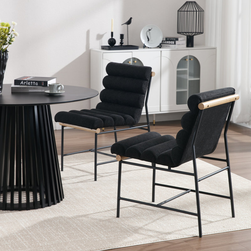 Tufted Upholstered Metal Dining Chairs (Set of 2), Black