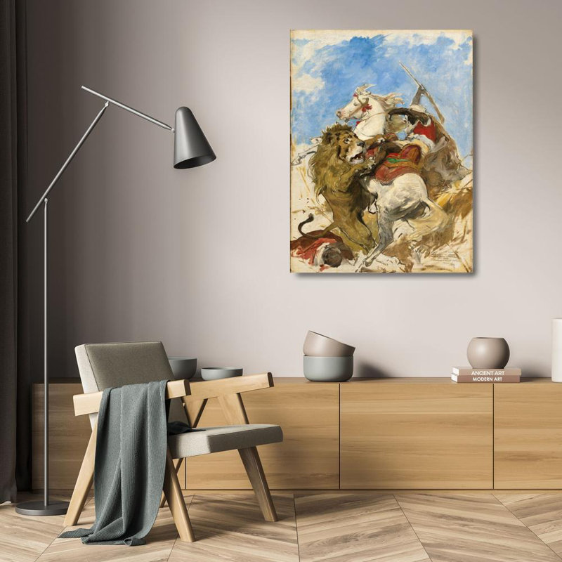 "Le lion et la lande" par Arturo Michelena - Art mural sur toile tendue avec châssis, H 24 po x l 17 po