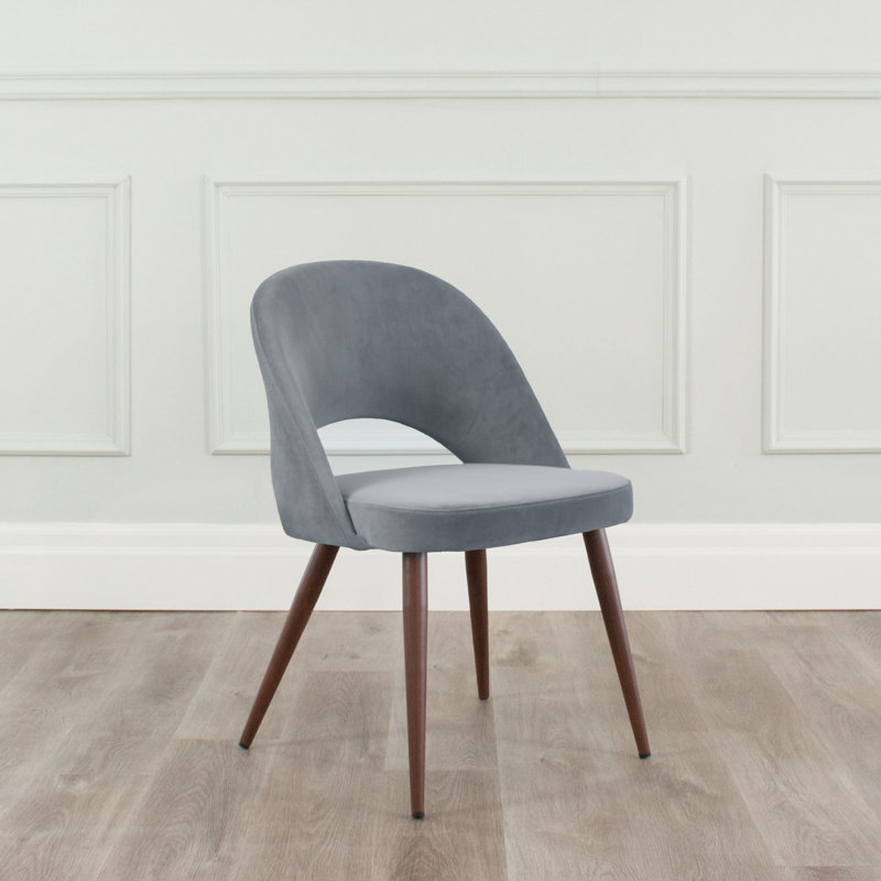 Kanthan 18'' H Velvet Upholstered Side Chair, Gray, Walnut