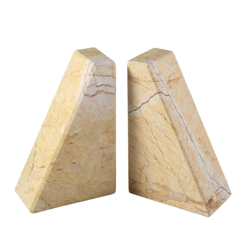Serre-livres en marbre naturel, ensemble de 2, Calacatta oriental, Jaune