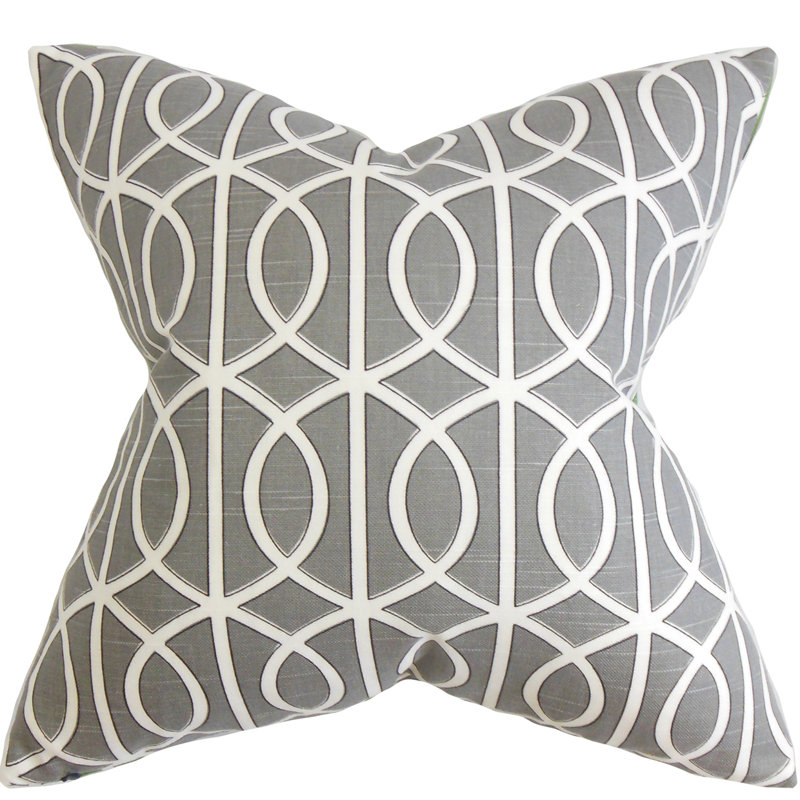 Geometric Cotton Reversible Throw Pillow, Charcoal, 20" H x 20" W