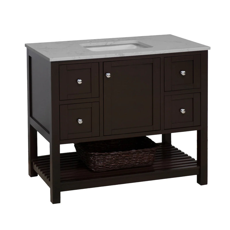 Binne 42" Single Bathroom Vanity Set, Chocolate, Carrara Marble