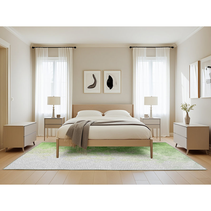 Tapis vert/blanc à motifs, Rectangle 5 pi x 8 pi