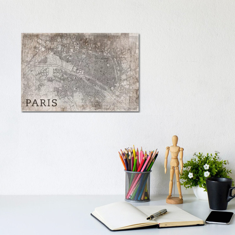 Map Paris 1 Piece Wrapped Canvas Wall Art, 20.32 cm H x 30.48 cm W