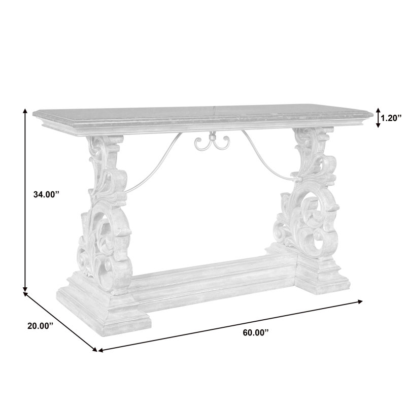 Traditional Black Marble Top Wood Console Table with Ornate Metal Base