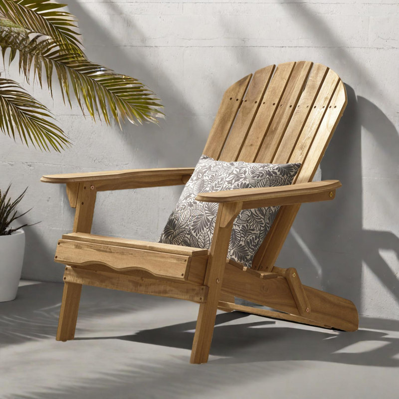 Chaise pliante Adirondack pour l'extérieur avec dossier à lattes et accoudoirs larges, conception pliable