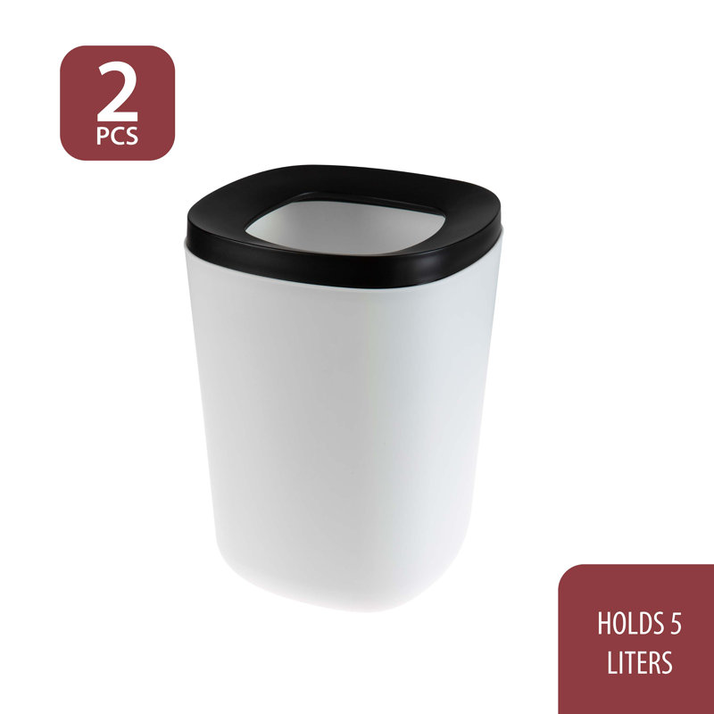 White and Black Plastic 5-Liter Waste Basket with Removable Lid