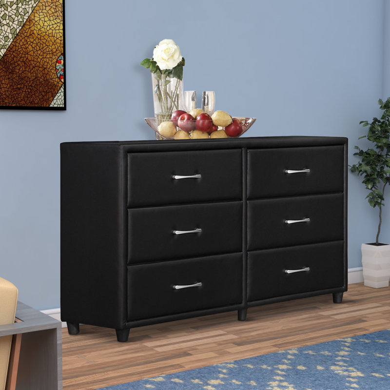 Nicholes 56.25'' W 6 - Drawer Dresser, Black