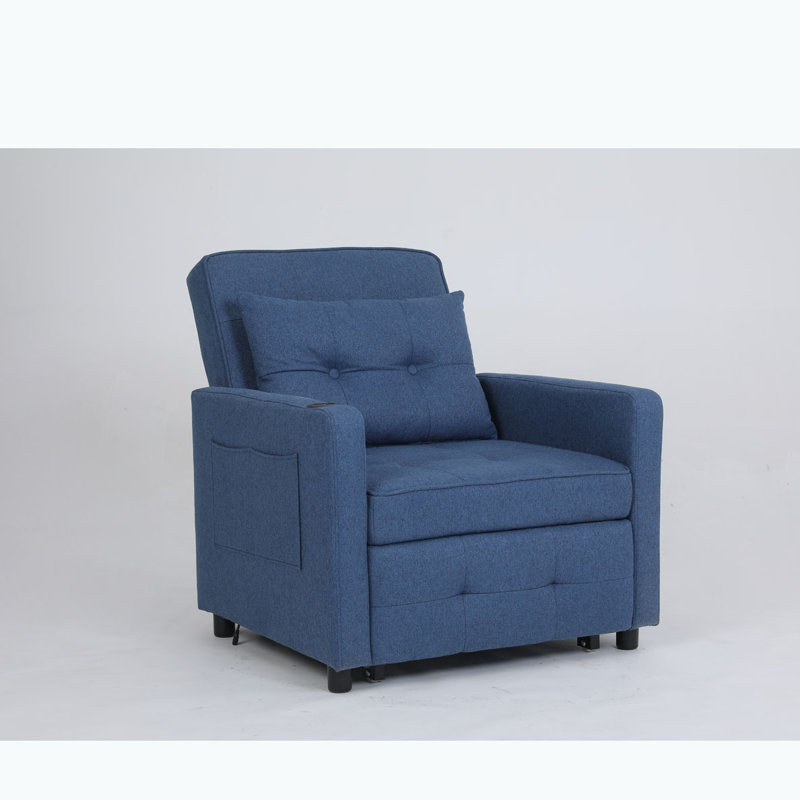 Convertible Chair Bed Pull Out Sleeper Chair, Navy Linen