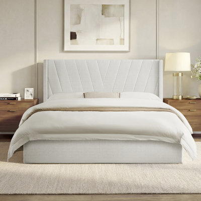 Chartrand Wingback Linen-Look Upholstered Storage Bed With Hydraulic System & Tall Headboard