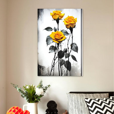 Rose, reproduction d'art sur toile, fleur jaune, impression murale, peinture en noir et blanc, œuvre d'art rétro pour maison moderne, salon, chambre à coucher, salle de bain