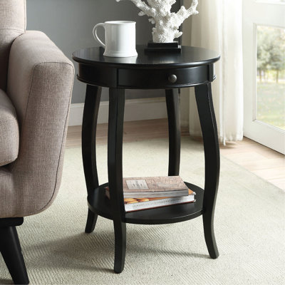 Table d'appoint ronde avec 1 tiroir et rangement ouvert, noir
