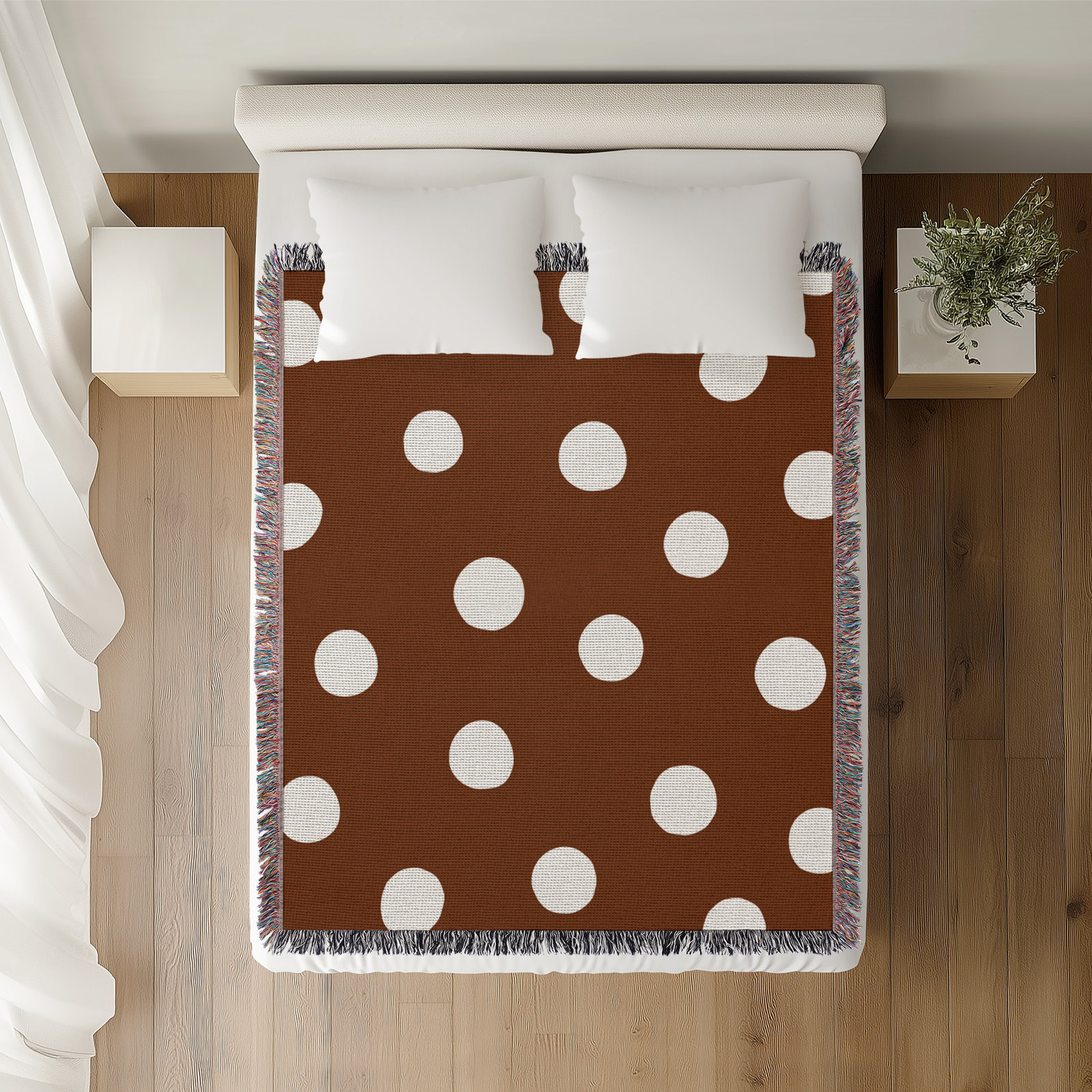 Leonore Cotton Hand Woven Throw Blanket, 60" x 60" – Throw, Rust Brown